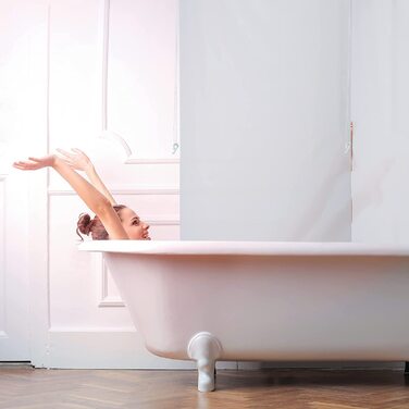 Relaxdays Duschrollo,  Seilzugrollo für Dusche & Badewanne, Decke & Fenster, Badrollo wasserabweisend, weiß, PVC, Aluminium, Kunststoff (80x240 cm)