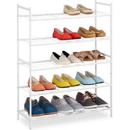 Relaxdays Schuhregal, Metall, 5 Ebenen, stapelbar, erweiterbar, HBT 90x70x26 cm, 15 Paar Schuhe, weiß