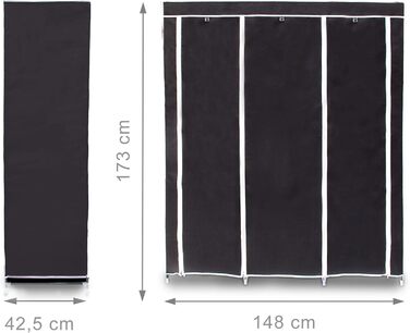 Relaxdays  x Faltschrank Valentin XXL, Stoffschrank, 2 Kleiderstangen, 9 Ablagen, Kleiderschrank, HBT 73 x 48 x 42,5 cm,     Stück (1, Schwarz, Weiß, 173 x 148 x 86 cm)