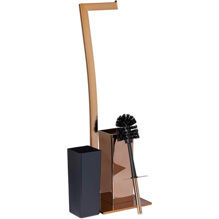 Relaxdays Stand WC Garnitur WIMEDO eckig HBT: 71 x 20 x 20 cm Toilettenbürstenhalter aus Edelstahl mit Lackierung Toilettenpapierhalter und Klorollenhalter als freistehende WC Bürstengarnitur, kupfer