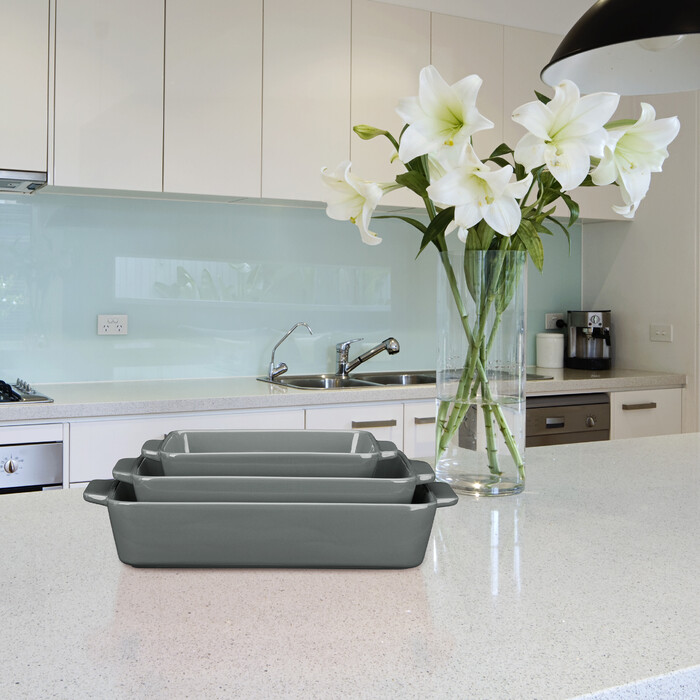 Relaxdays 3-tlg. Keramik Auflaufform Set grau