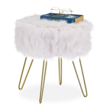 Relaxdays Fellhocker Kunstfell Weiß-Gold