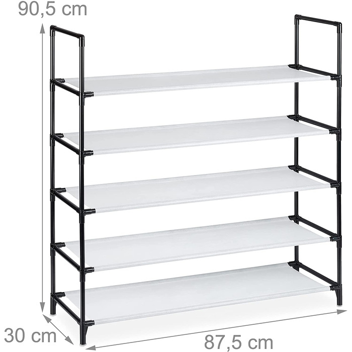 Relaxdays XL Schuhregal Stecksystem, 5 Ebenen, für 20 Paar Schuhe, Stoff Schuhständer, HxBxT: 90,5 x 87,5 x 30 cm, (Weiß)