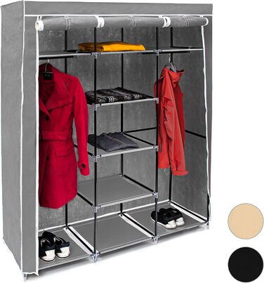 Relaxdays  x Faltschrank Valentin XXL, Stoffschrank, 2 Kleiderstangen, 9 Ablagen, Kleiderschrank, HBT 73 x 48 x 42,5 cm,     Stück (1, Anthrazit, Weiß, 173 x 148 x 43 cm)