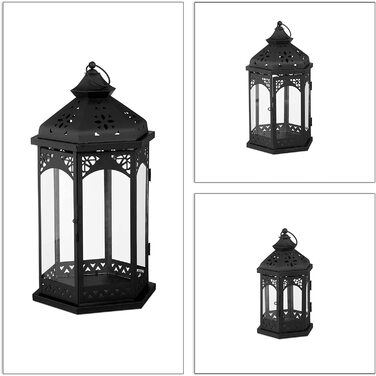 Relaxdays 3er Laternen Set, Deko Laternen für draußen & drinnen, 3 Größen, vintage, Retro Windlicht für Kerzen, schwarz