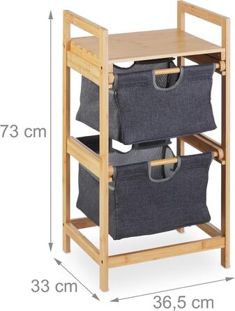 Relaxdays Wäschekorb Regal, Bambus, ausziehbar, 73x36,5x33 cm, 2 Fächer & 1 Ablage, Natur/grau