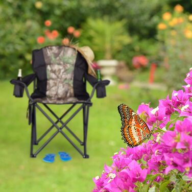 Relaxdays, schwarz-grün Campingstuhl, klappbarer Anglerstuhl mit 2 Getränkehaltern & Seitentasche, tragbar, bis 113 kg, Stahl