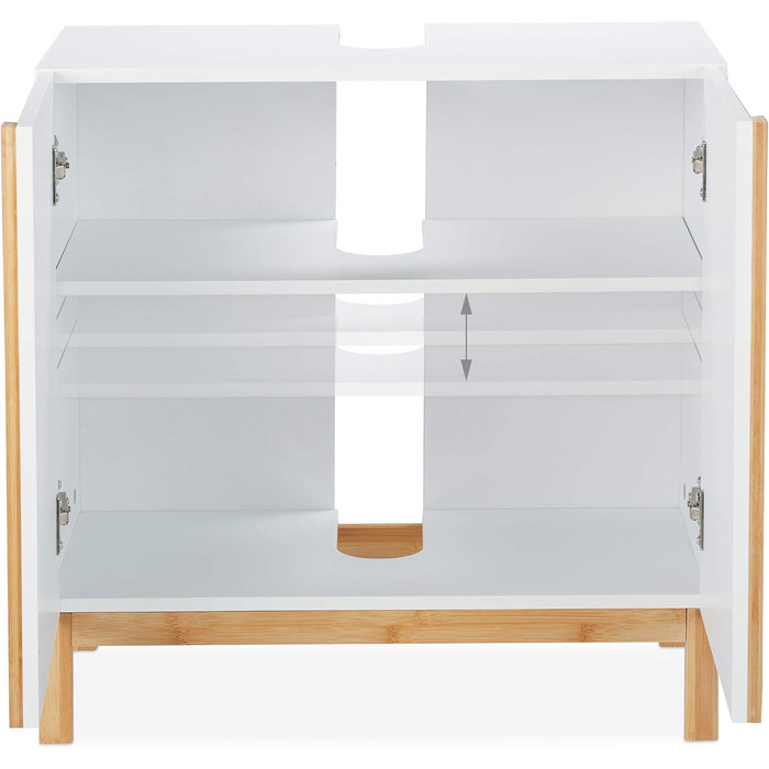 Relaxdays Waschbeckenunterschrank, 2 Fächer, MDF & Bambus, HBT 60,5x60x30,5cm, Natur