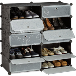 Relaxdays Schuhschrank mit 10 Fächern, Schuhregal groß, Steckregal Kunststoff, DIY, HxBxT ca. 90 x 94 x 37 cm, (Schwarz)