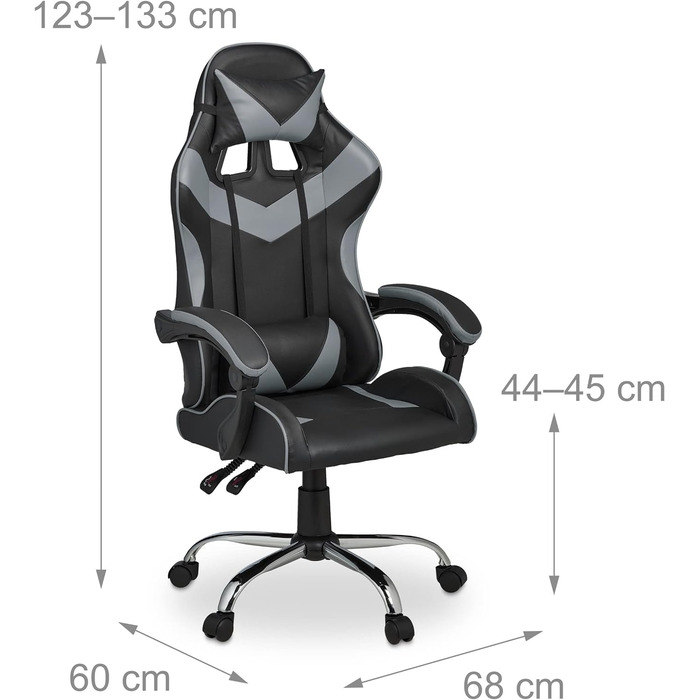 Relaxdays Gaming Stuhl, Racing Look, drehbar, höhenverstellbar, Kopf-& Lendenkissen, HxBxT: 133x68x60 cm, (Schwarz-grau)