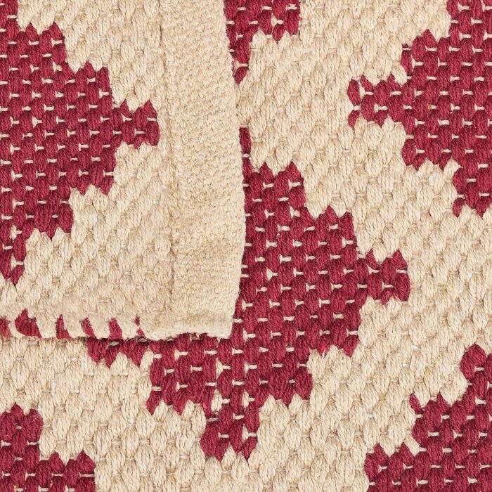 Relaxdays Teppich, Baumwolle, 80x200 cm, rutschfest, handgewebt, Rauten Muster, Teppichläufer, Flur, Küche, (Beige/Rot)