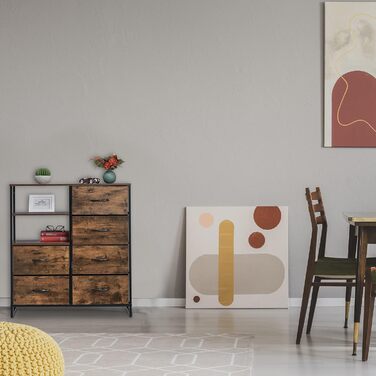 Relaxdays Kommode, 6 Schubladen, 3 Ablagen, Industrial, 92x84x32 cm, braun/schwarz, Eisen
