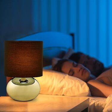 Relaxdays Tischlampe, runde Nachttischlampe mit Touch, HxD: 27,5 x 18 cm, E14, Tischleuchte mit Stoffschirm, (Gold/Schwarz)