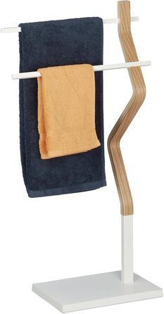 Relaxdays Handtuchhalter, 2 Stangen, Holz & Metall, weiß/Natur, 1 Stück