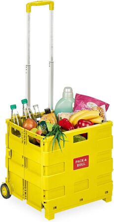 Relaxdays Einkaufstrolley, Klapptrolley, 35 kg, Faltbar, Rolltrolley (Gelb)