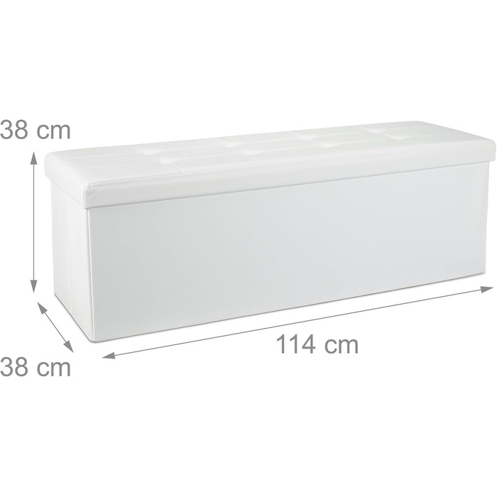 Relaxdays Faltbare Sitzbank XL Kunstleder, 38x114x38 cm, Sitztruhe mit Stauraum, weiß