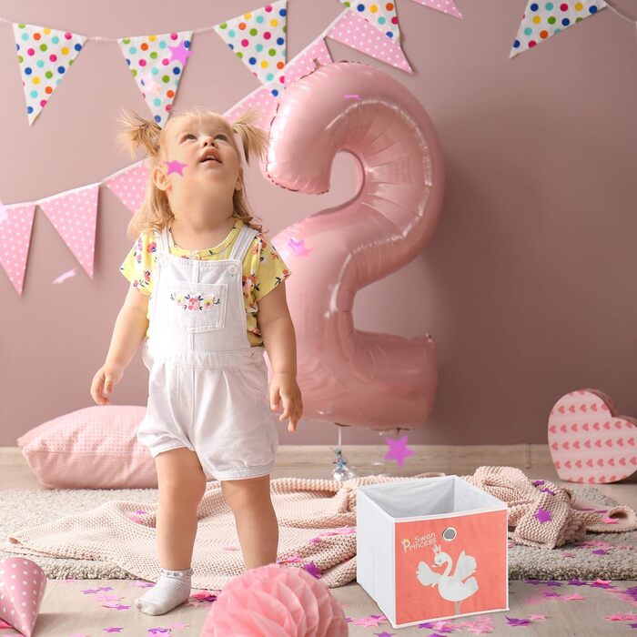 Relaxdays Kinderregal mit  Spielzeug, Mädchen, Schwan-Design, Regal Kinderzimmer, HBT: 62 x 53 x 30 cm, weiß/rot (3 Boxen)