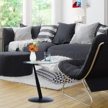 Relaxdays Beistelltisch, runder Couchtisch, H x D: 49 x 45 cm, Glas & Stahl, für Wohnzimmer, moderner Sofatisch, schwarz