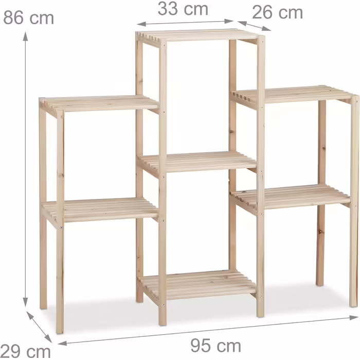 Relaxdays Pflanzenregal Holz, stabil, rustikal, rostfrei, 86x95x29 cm, natur