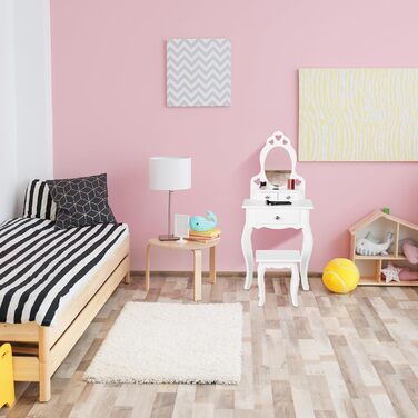 Relaxdays Kinder Schminktisch mit Spiegel & Hocker, 110x50x30 cm, ab 3 Jahre, weiß