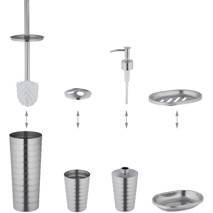 Relaxdays 5-tlg. Badezimmer Set, Edelstahl poliert, moderne Badaccessoires, Silber