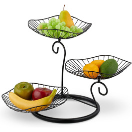 Relaxdays Etagere, 3-stöckig, Metall, 34x49x31,5 cm, Lotusblatt-Design, schwarz