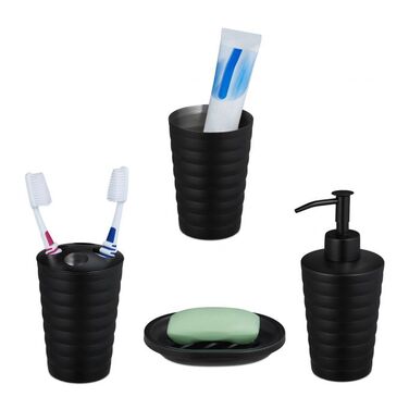 Relaxdays 4-tlg. Badezimmer Set Edelstahl schwarz