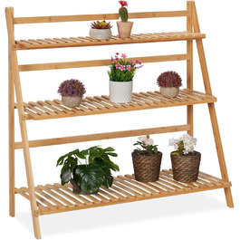 Relaxdays Blumenregal Bambus, 3 Ebenen, 96x99,5x37 cm, klappbare Blumentreppe, Natur