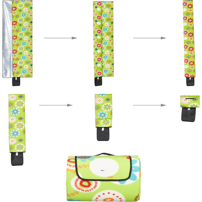 Relaxdays XXL Picknickdecke, 200x300 cm, isoliert, wasserdicht, Blumen, Fleece Stranddecke, weich, mit Tragegriff, bunt 200x300 cm Bunt