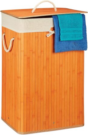 Relaxdays Wäschekorb Bambus, Deckel, rechteckig, XL, 83L, faltbarer Wäschesammler (Orange)