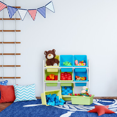 Relaxdays Kinderregal mit 9 Boxen und Motiv