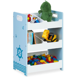 Relaxdays Kinderregal, HBT: 60 x 62,5 x 30 cm, 5 Fächer, MDF, Aufbewahrungsregal Kinderzimmer, Spielzeugregal, weiß/blau, L, (Medium)