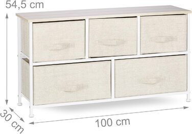 Relaxdays Regalsystem, 5 Stoff-Schubladen, Metall & Holz, 77,5x83x29 cm, beige, Design E