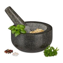 Relaxdays Granit Mörser mit Stößel 16 cm