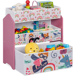 Relaxdays Kinderregal mit 6 Aufbewahrungsboxen, HxBxT: 66 x 63 x 30 cm, Mädchen, Spielzeugregal fürs Kinderzimmer, bunt