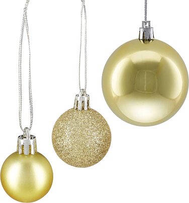 Relaxdays Weihnachtskugeln, 100er Set, Weihnachtsdeko, matt, glänzend, glitzernd, Christbaumkugel ∅ 3, 4 & 6 cm, (Gold)
