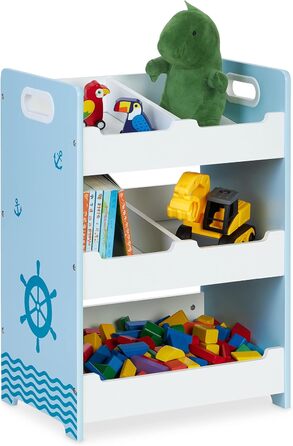 Relaxdays Kinderregal, HBT: 60 x 62,5 x 30 cm, 5 Fächer, MDF, Aufbewahrungsregal Kinderzimmer, Spielzeugregal, weiß/blau, L, (Medium)