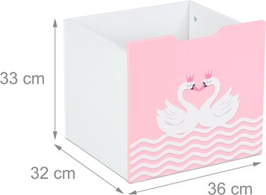 Relaxdays Kinderregal, Schwan, 5 Fächer, 2 Rollboxen, HBT: 128x75x34 cm, Hausform, Spielzeug Aufbewahrung, weiß/rosa