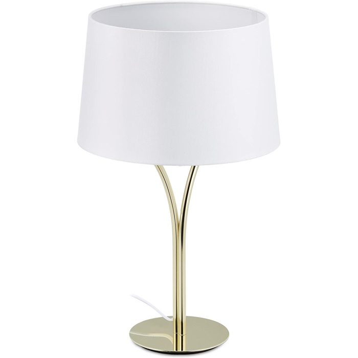 Relaxdays Tischlampe Vintage, mit Stoffschirm & Metallfuß, HxD: 49x30 cm, Nachttischlampe, E27, Schlafzimmer, weiß/gold