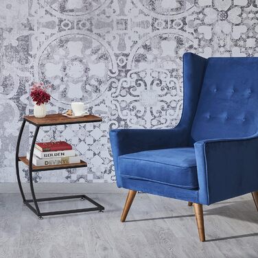 Relaxdays Beistelltisch, 2 Ablagen, C-Form, Industrial Design, Sofatisch Metall & Holzoptik, HBT: 57,5x47,5x25 cm, braun
