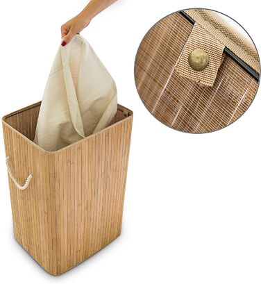 Relaxdays Wäschekorb Bambus, mit Deckel, rechteckig, XL, 83 L, faltbarer Wäschesammler, HBT 65,5 x 43,5 x 33,5 cm, natur