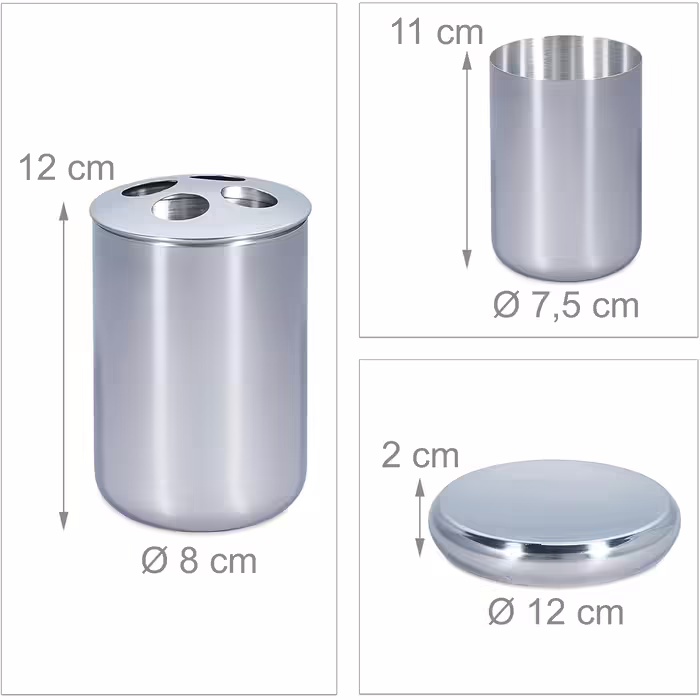 Relaxdays 5-tlg. Badezimmer Set, Edelstahl poliert, moderne Badaccessoires, Silber