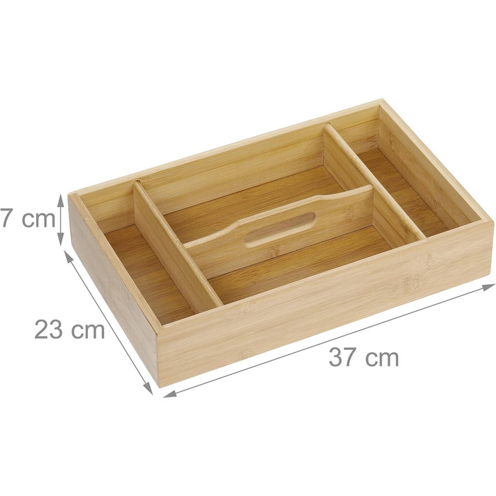 Relaxdays Bambus Besteckkasten, 4 Fächer, robuster Organizer, HxBxT: ca. 7x37x23 cm, Tragegriff (max. 50 Zeichen)