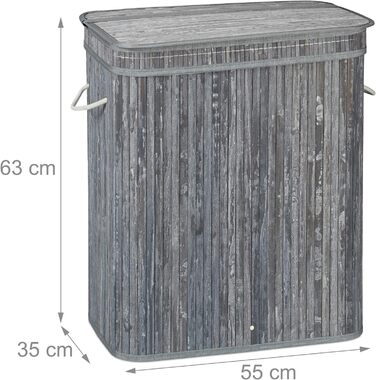 Wäschekorb Bambus, rechteckig, 2 Fächer, Klappdeckel, faltbar, 95 l