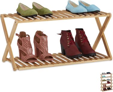 Relaxdays Bambus Schuhregal, faltbar, 18 Paar, HBT 103x70x27,5cm, Natur