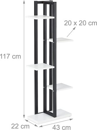 Relaxdays Pflanzenregal, Blumentreppe 5 Ablagen, 117x43x22 cm, Stahl/MDF, innen, Schwarz-weiß