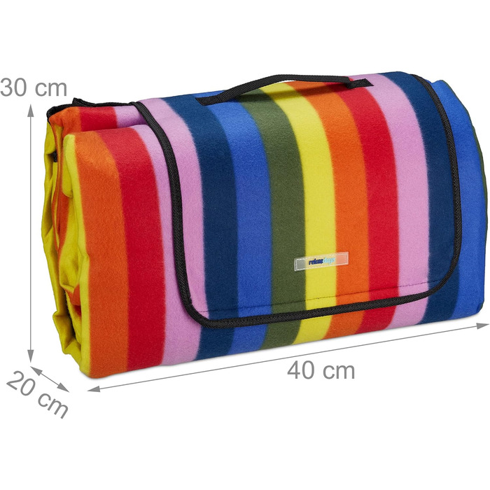 Relaxdays XXL Picknickdecke, 300x200cm, isoliert, wasserdicht, Fleece Stranddecke, gestreift, Isodecke, Tragegriff, bunt