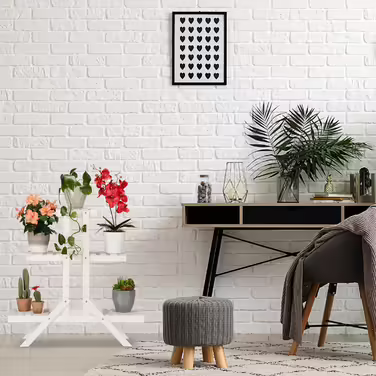 Relaxdays Blumentreppe aus Holz, 3 Stufen, 5 Ablagen, Shabby Chic, HBT: 83x83x28 cm, grau