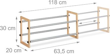 Relaxdays Schuhregal ausziehbar, offener Schuhständer mit 2 Ebenen, Holz & Eisen, erweiterbar bis 118 cm Breite, Natur 2 Etagen