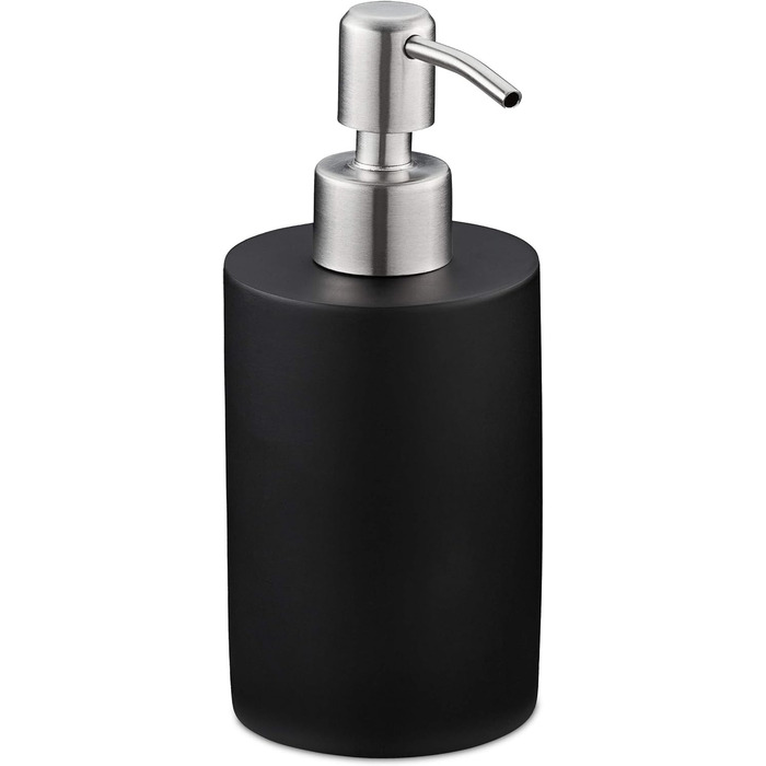 Relaxdays Seifenspender, 180ml, nachfüllbar, Bad, WC, Küche, Flüssigseifenspender, Polyresin, Edelstahlpumpe